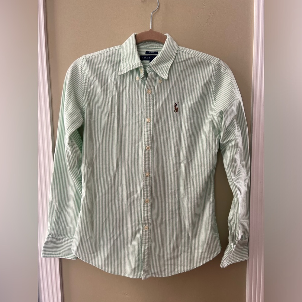 Ralph Lauren Oxford green and white stripe button down